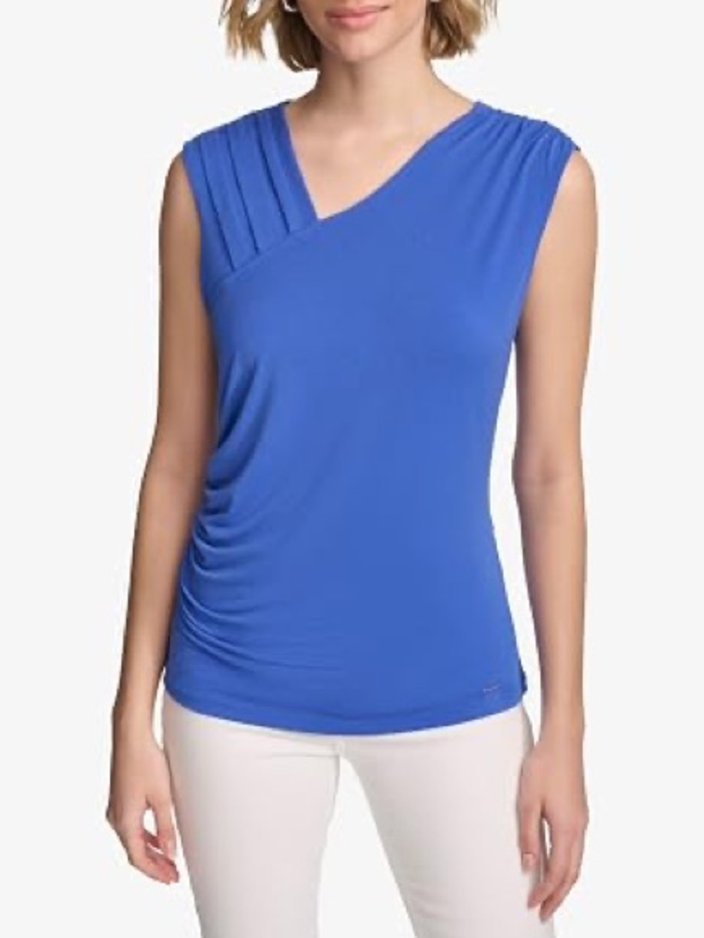 NEW Calvin Klein Blue Asymmetric Sleeveless Blouse S